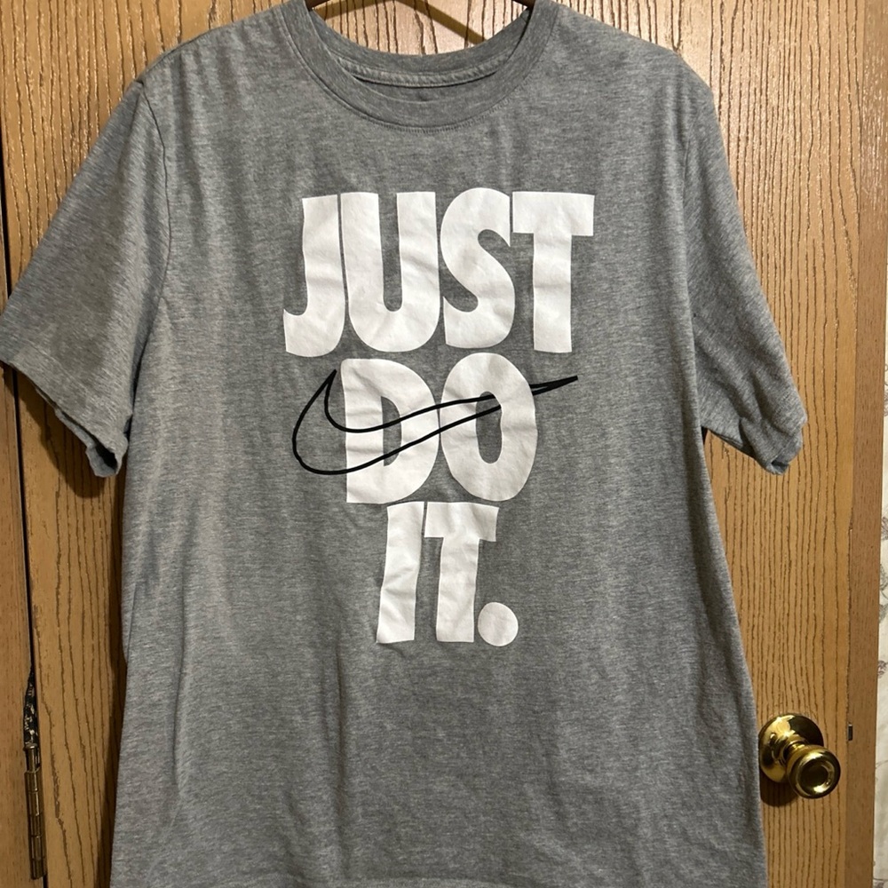Nike Shirt Mens Large Gray Just Do It Spell Out Athletic Cut Short Sleeve